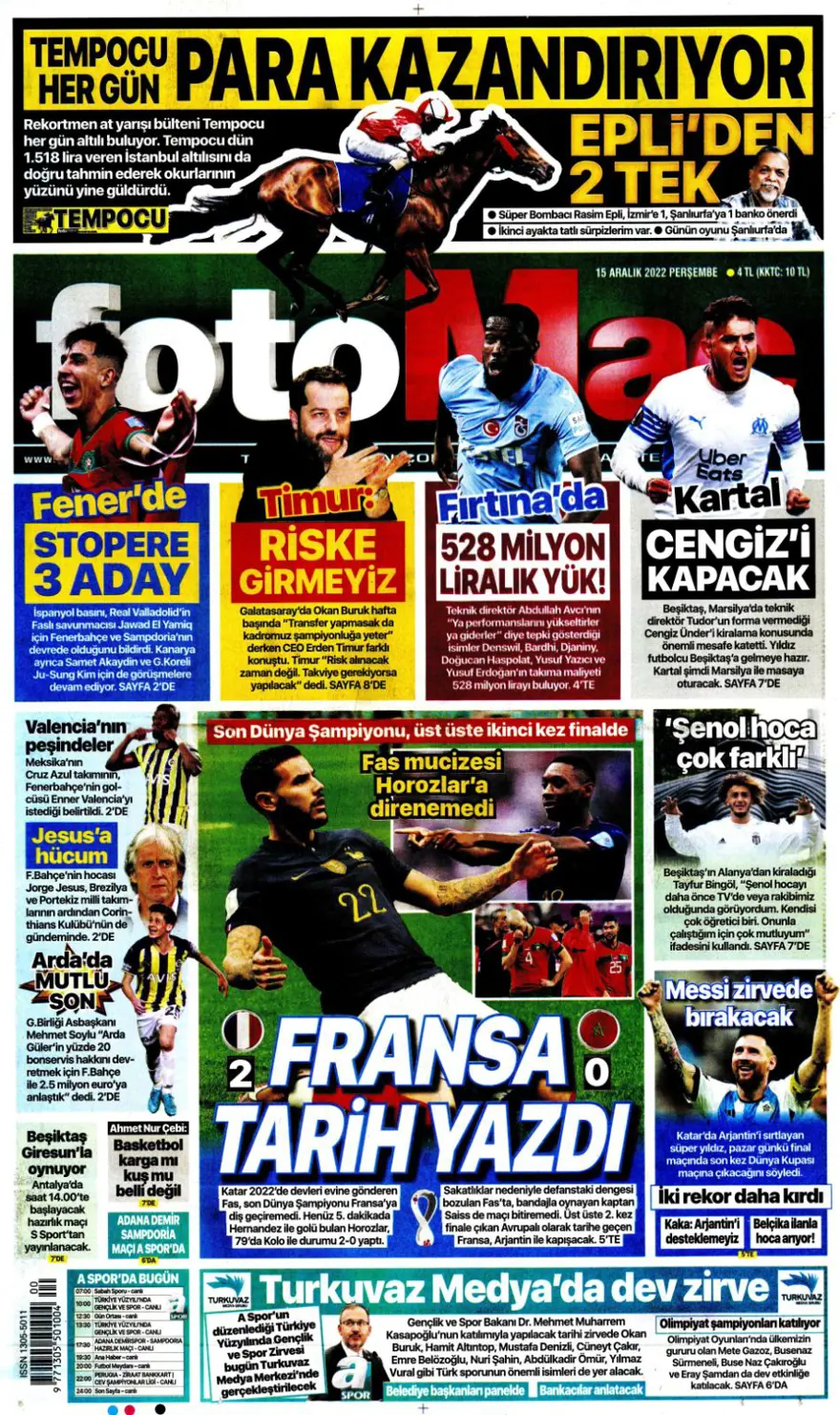 Günün spor manşetleri (15 Aralık 2022) Günün spor manşetleri (15 Aralık 2022)