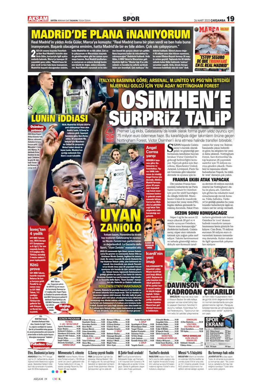 "Mourinho, Sancho'yu istedi" (26 Mart 2025 spor manşetleri) 2
