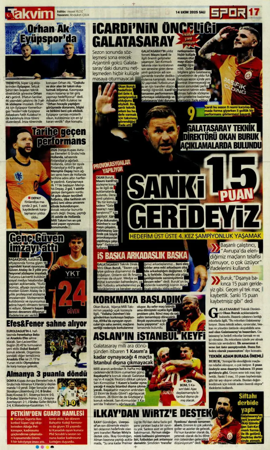 "Gürcistan'ı yen Play-off'u gör" (14 Ekim 2025 spor manşetleri) 23