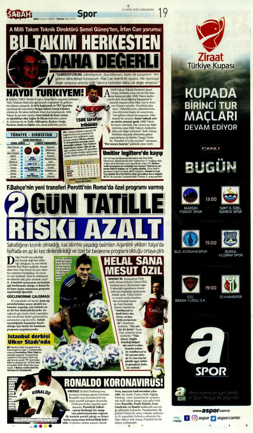 Günün spor manşetleri (14 Ekim 2020) 9