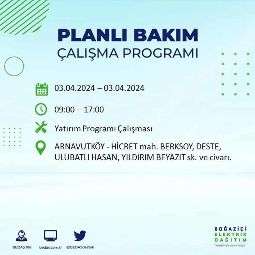 İstanbul'un 19 ilçesinde elektrik kesintisi: Elektrikler ne zaman gelecek? (3 Nisan tarihli BEDAŞ kesinti programı) 5