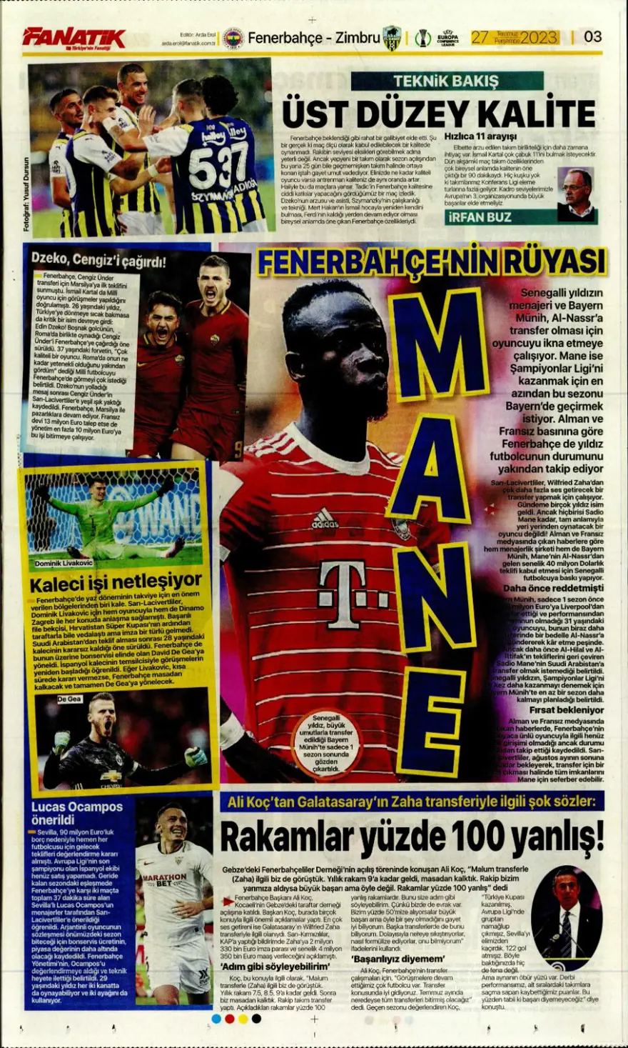 "Hücumda joker Rebic" günün spor manşetleri (27 Temmuz 2023) 5