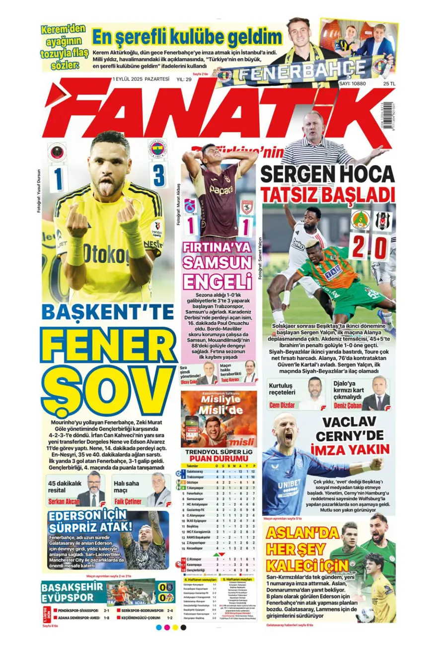 "Acıların takımı" (1 Eylül spor manşetleri) 