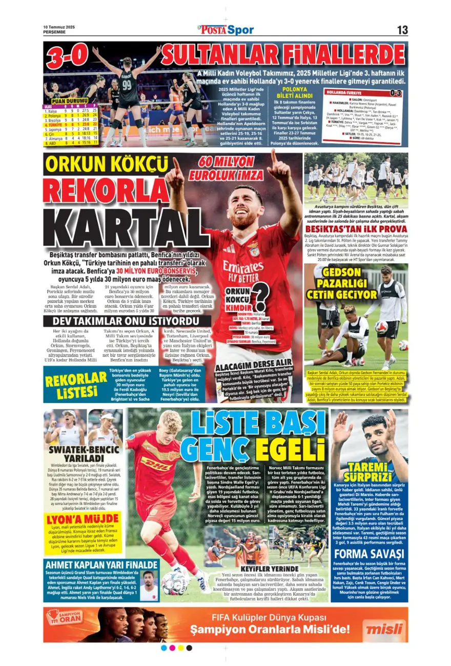 "Fenerbahçe'den Kerem harekatı" (10 Temmuz 2025 spor manşetleri) 16