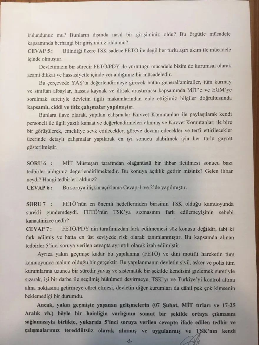 Hulusi Akar'ın darbe komisyonuna verdiği yanıtlar 4