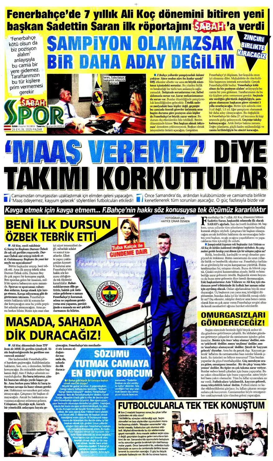 "Fenerbahçe'nin kader gecesi" (28 Eylül 2025 spor manşetleri) 17