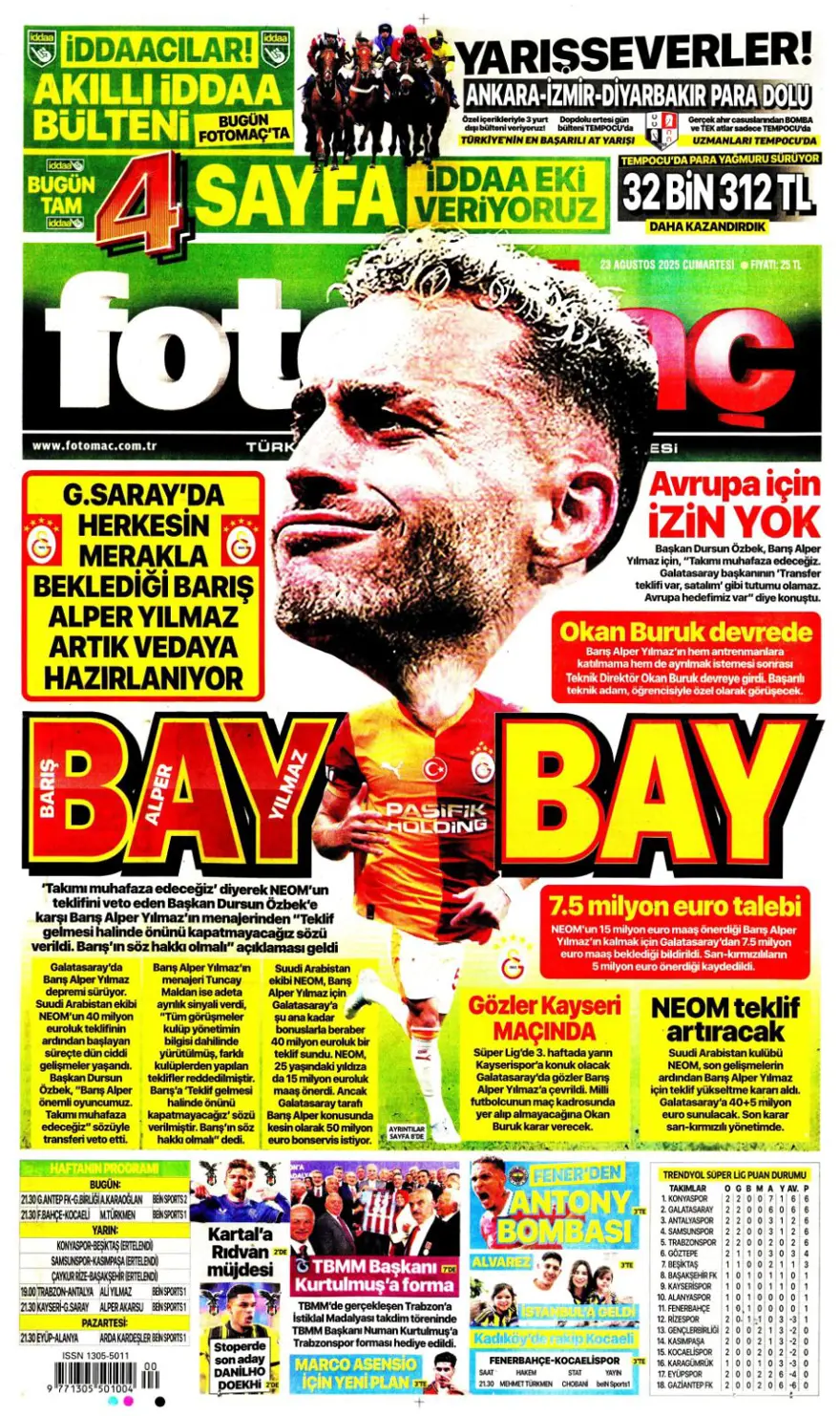 "İngiliz anahtarı" (23 Ağustos spor manşetleri) 3 "İngiliz anahtarı" (23 Ağustos spor manşetleri) 3