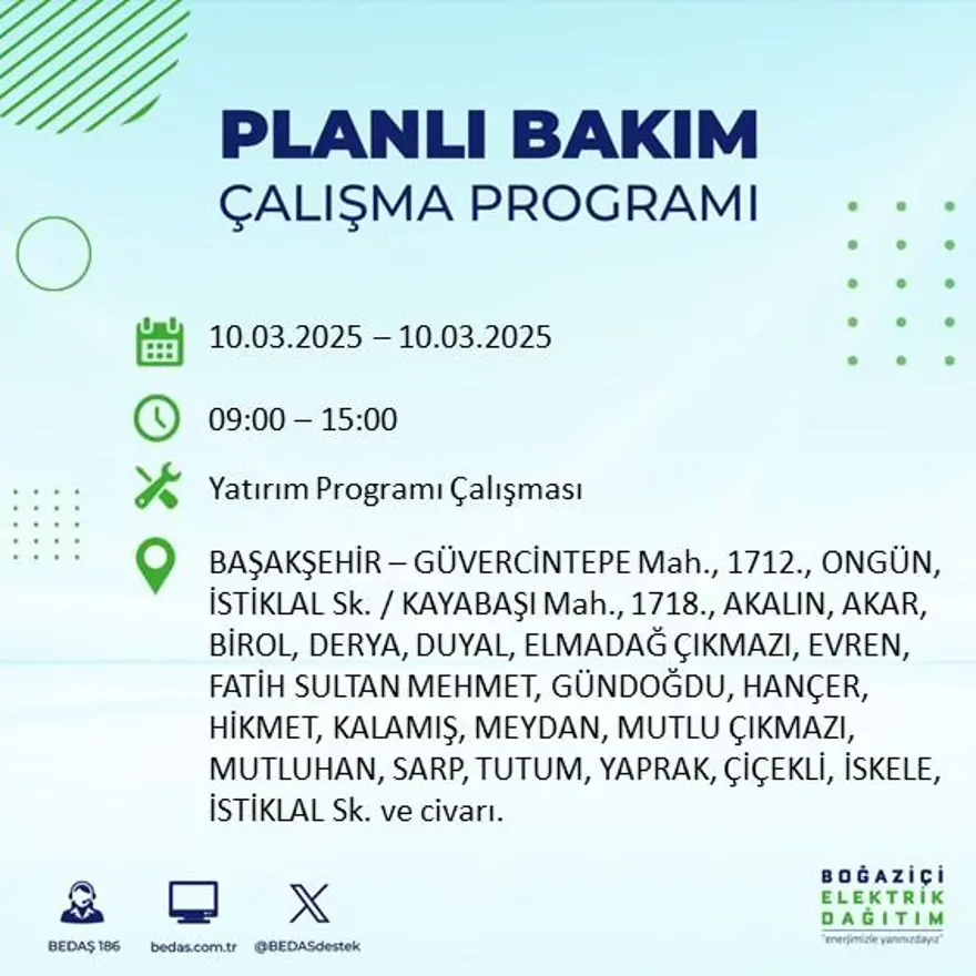 İstanbul'un 22 ilçesinde yarın elektrik kesintisi yaşanacak: Elektrikler ne zaman gelecek? (10 Mart BEDAŞ planlı kesinti programı) 14