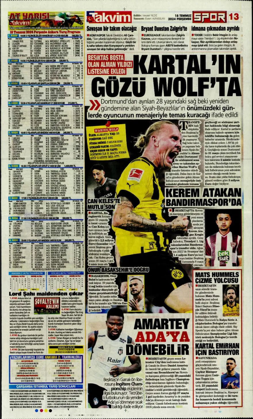 "Wendel'de yoğun mesai" (18 Temmuz 2024 spor manşetleri) 11