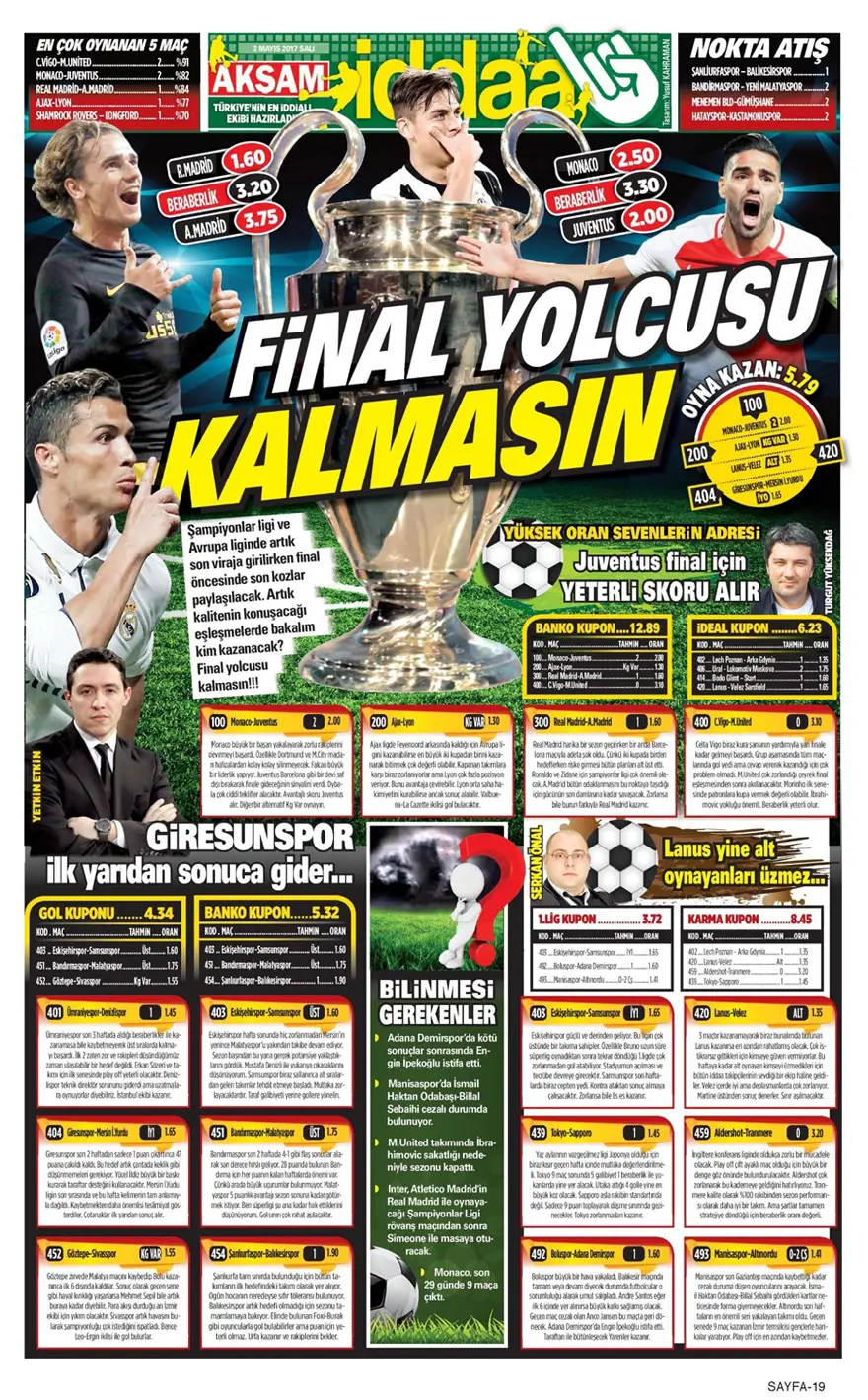 Günün spor manşetleri (2 Mayıs 2017) 10