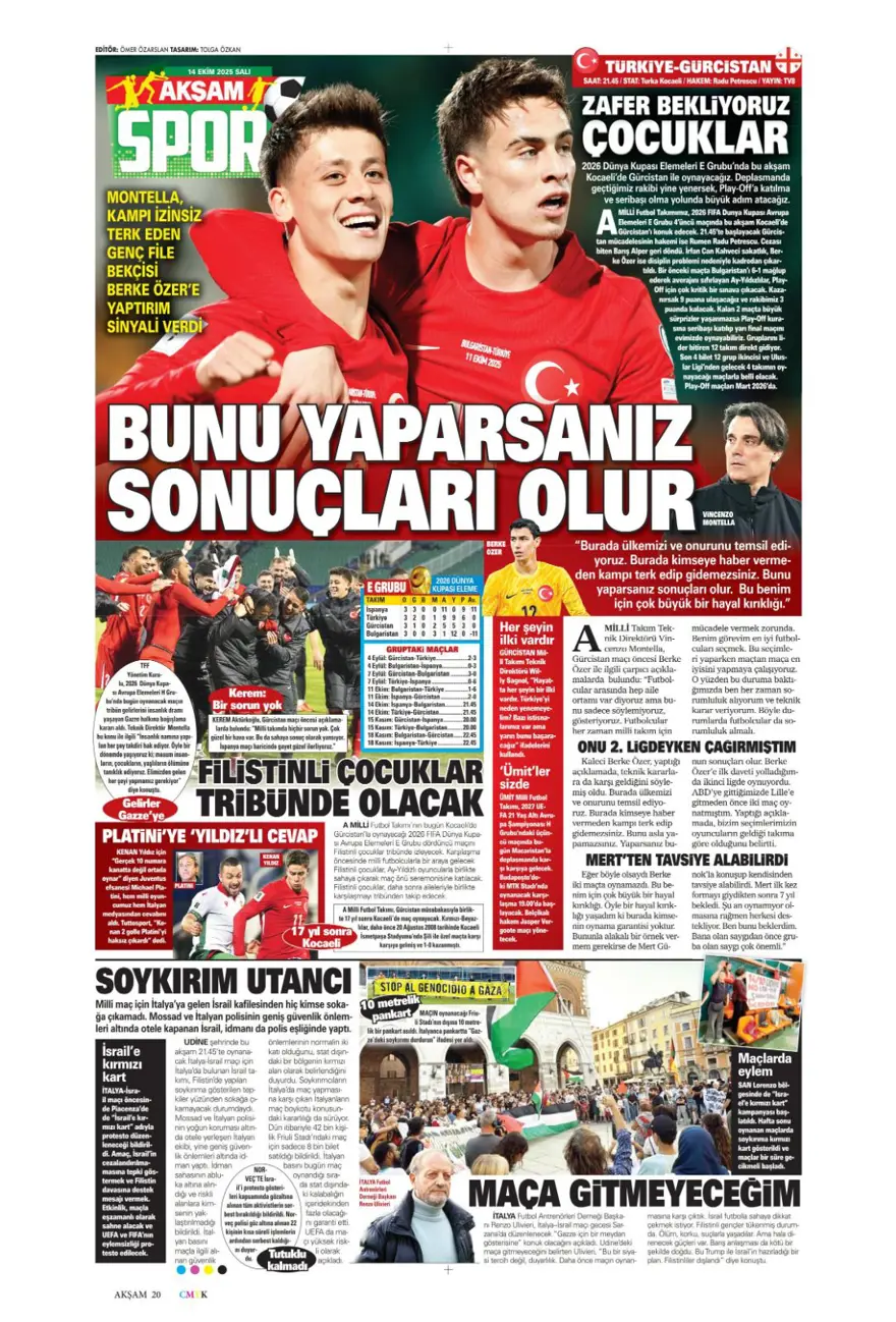 "Gürcistan'ı yen Play-off'u gör" (14 Ekim 2025 spor manşetleri) 3