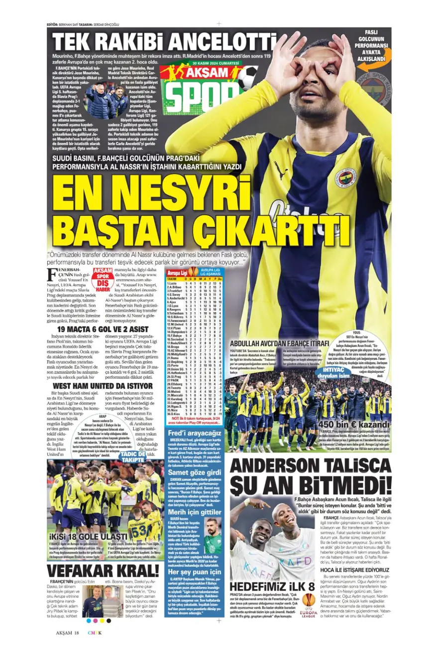 "Yeni başkan, yeni hoca" (30 Kasım 2024 spor manşetleri) 1