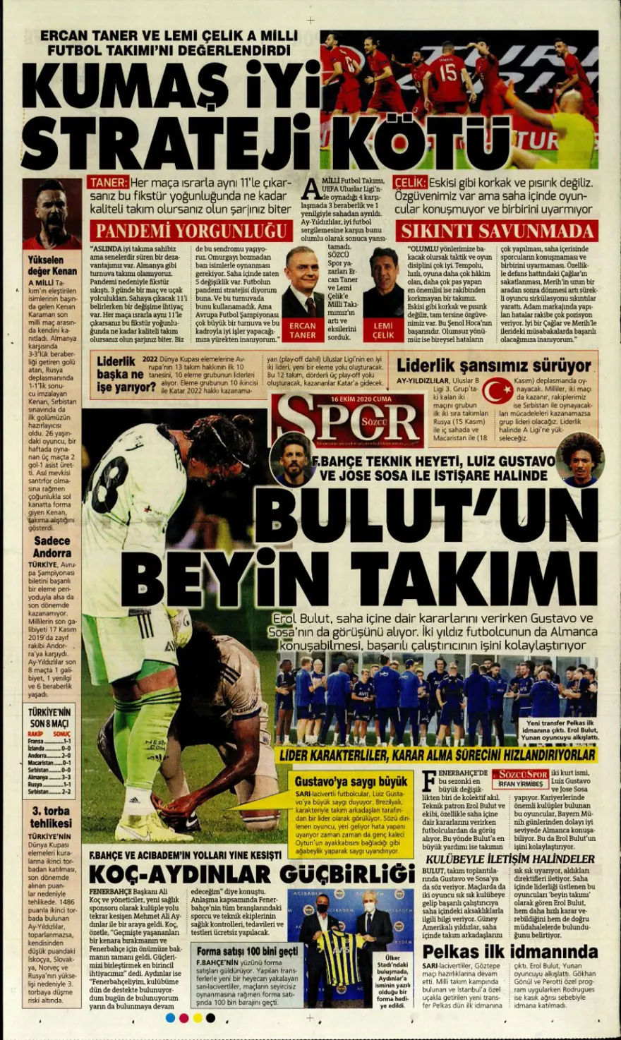 Günün spor manşetleri (16 Ekim 2020) 9