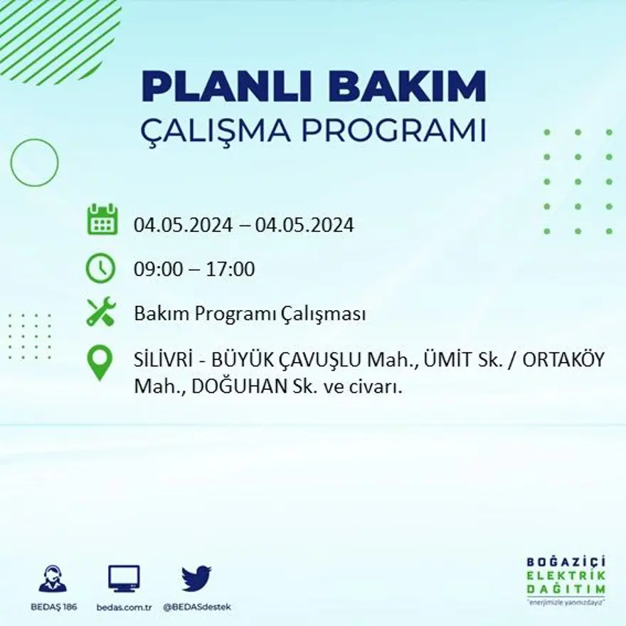 İstanbul'un 17 ilçesinde elektrik kesintisi: Elektrikler ne zaman gelecek? (4 Mayıs tarihli BEDAŞ kesinti programı) 43 İstanbul'un 17 ilçesinde elektrik kesintisi: Elektrikler ne zaman gelecek? (4 Mayıs tarihli BEDAŞ kesinti programı) 43