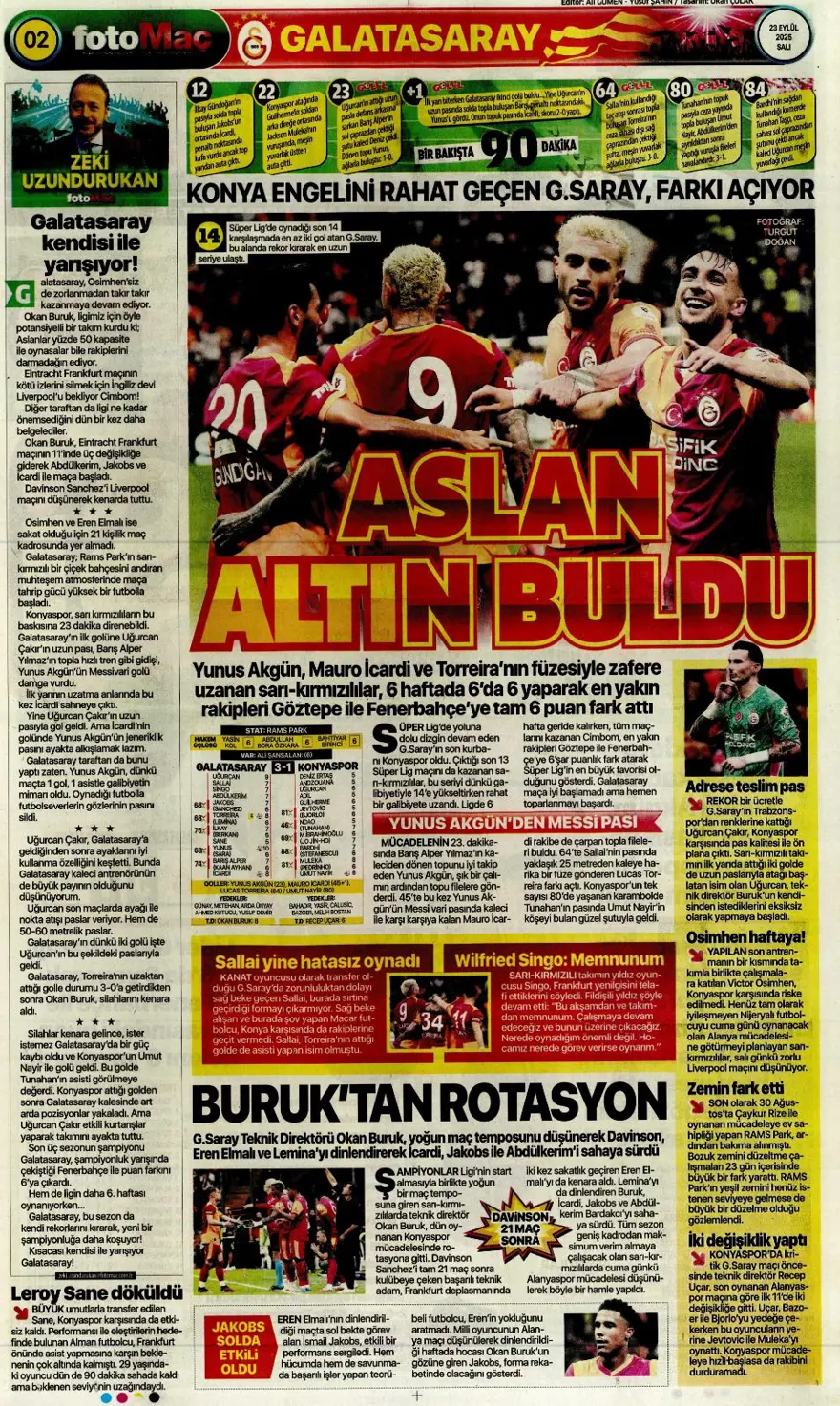 "Süper Lig'in Aslan'ı" (23 Eylül spor manşetleri) 9
