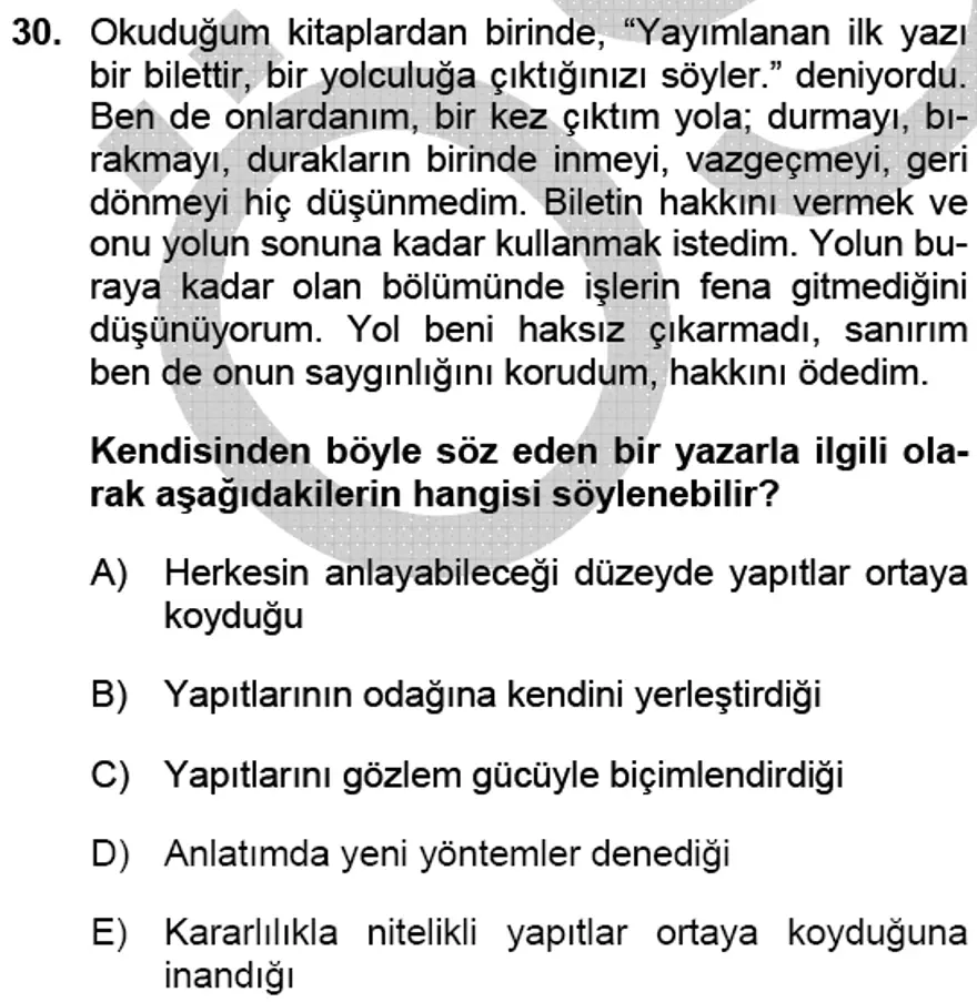 YGS Türkçe Soru ve Yanıtları 29
