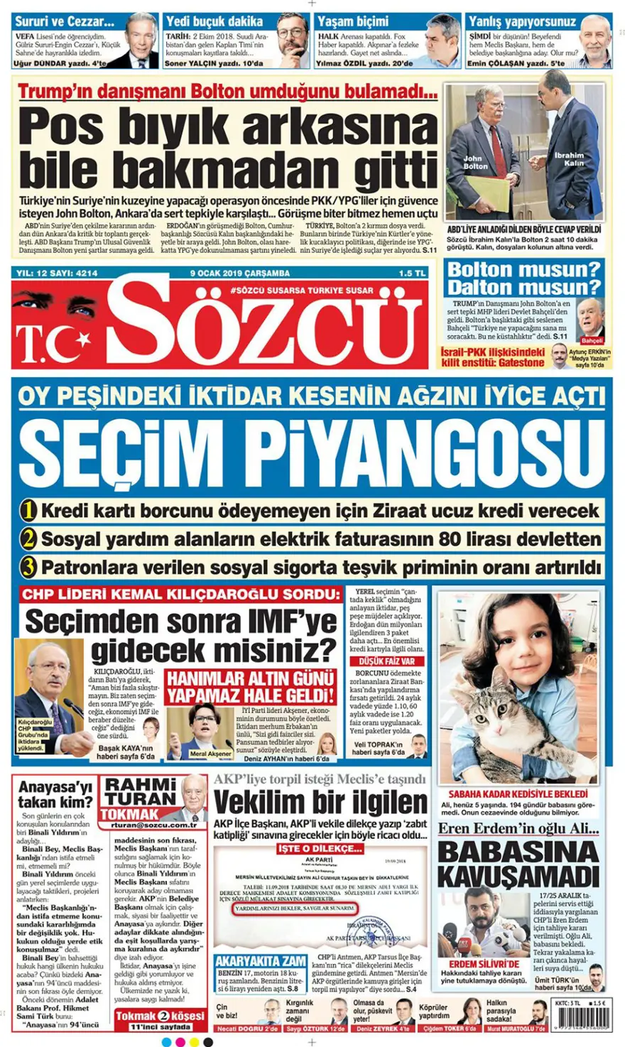 Günün gazete manşetleri - 9 Ocak 2019 7
