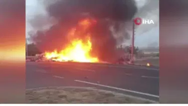 Şarampole devrilen TIR alev topuna döndü