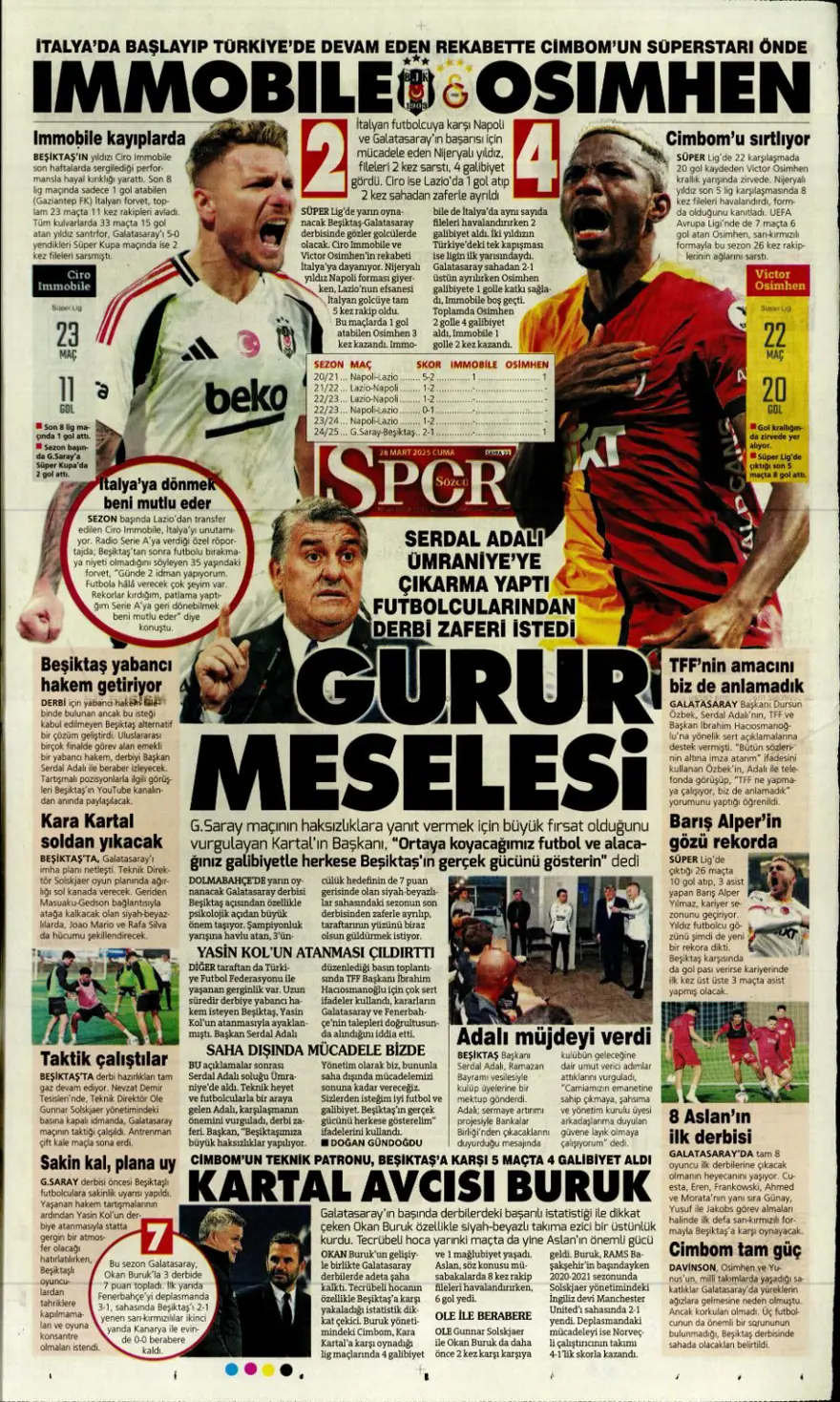 "Mourinho paylaşılamıyor" (28 Mart 2025 spor manşetleri) 10