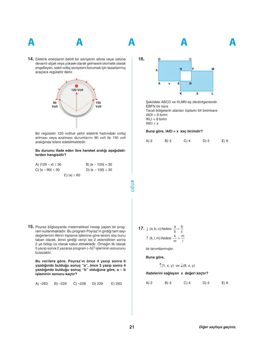 Uğur Okulları YKS - TYT deneme sınavı 20