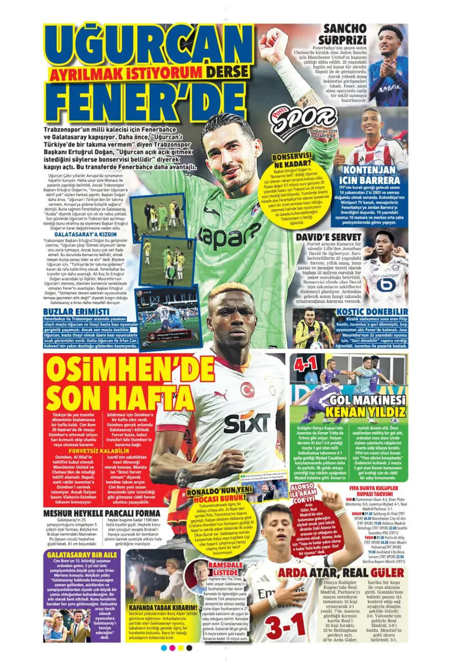 "Hedef Sancho, rakip Napoli" (23 Haziran 2025 spor manşetleri) 9