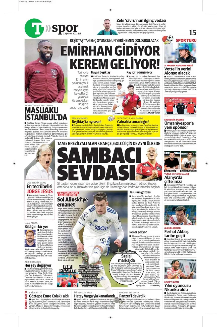 Günün spor manşetleri (2 Ağustos 2022) 12