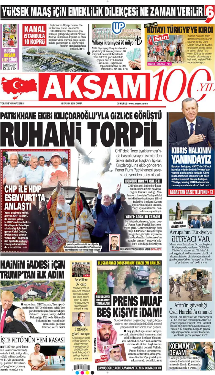 Günün gazete manşetleri - 16 Kasım 2018 14 Günün gazete manşetleri - 16 Kasım 2018 14