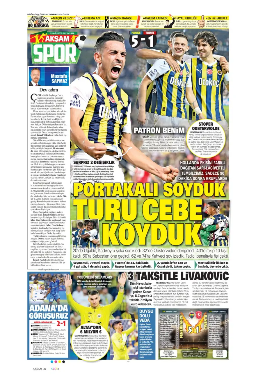 "Aslan'da son aday Salih Özcan" (25 Ağustos 2023 spor manşetleri) 1