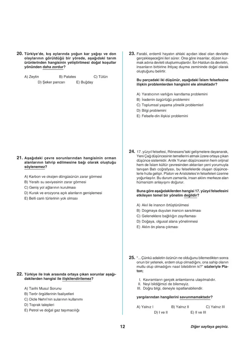 Uğur Okulları AYT -1 deneme sınavı 11