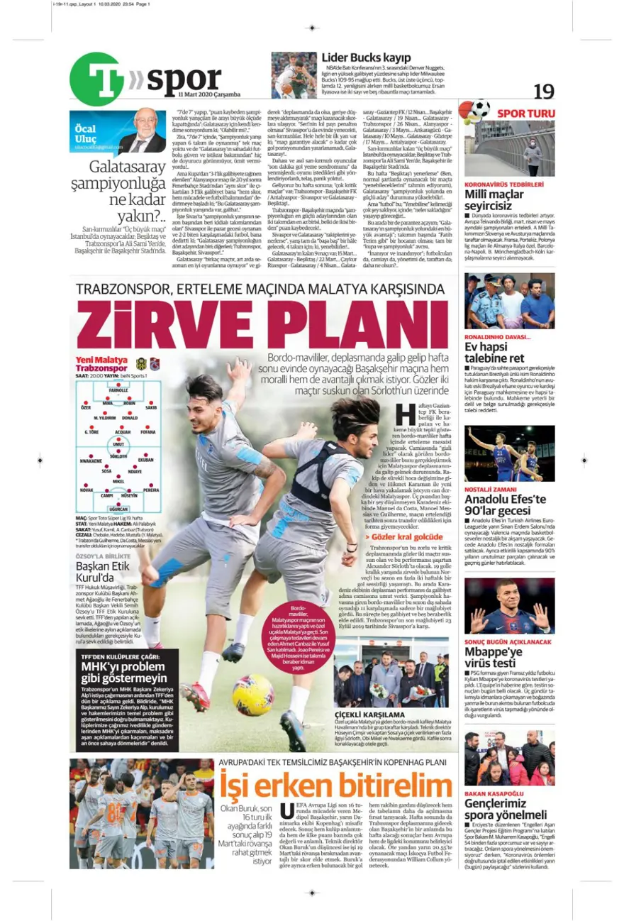 Günün spor manşetleri (11 Mart 2020) 15