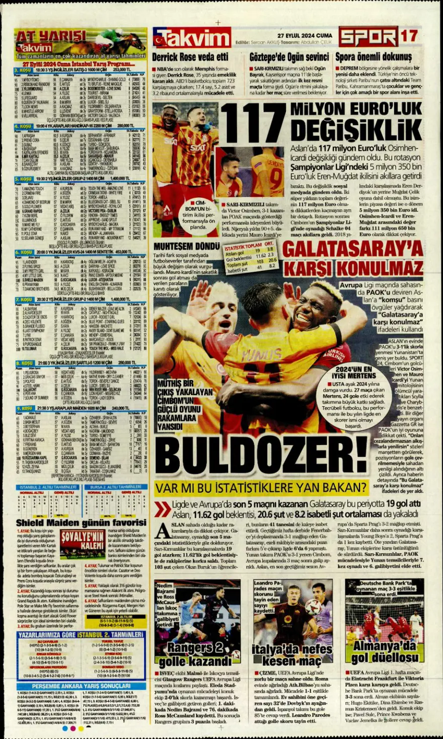 "Fener'de pansuman, Kartal darmadağın" (27 Eylül 2024 spor manşetleri) 11