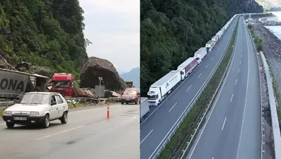 Heyelan sahasındaki TIR kuyruğunda 'korkulu' bekleyiş