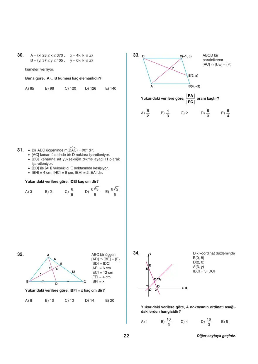 Uğur Okulları AYT -2 deneme sınavı 21