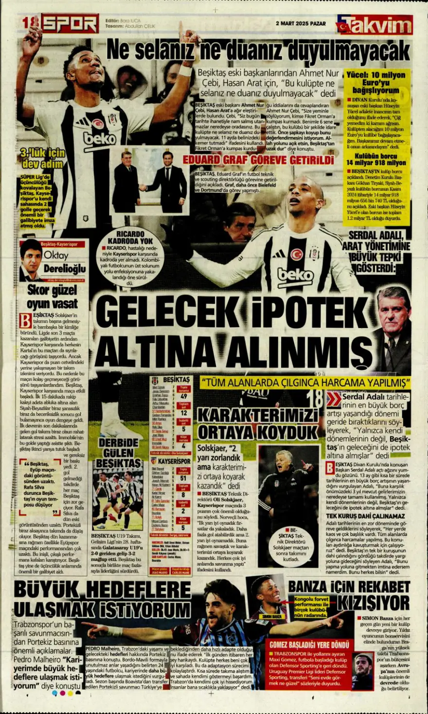 "Süper Lig'de pazar ateşi" (2 Mart 2025 spor manşetleri) 12