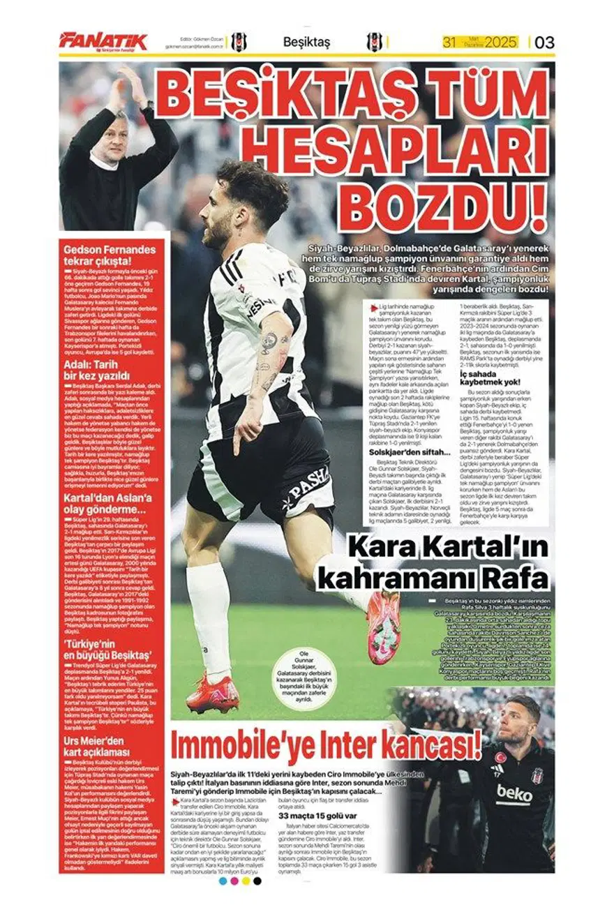 "Aslan'da büyük yemin" (31 Mart 2025 spor manşetleri) 28