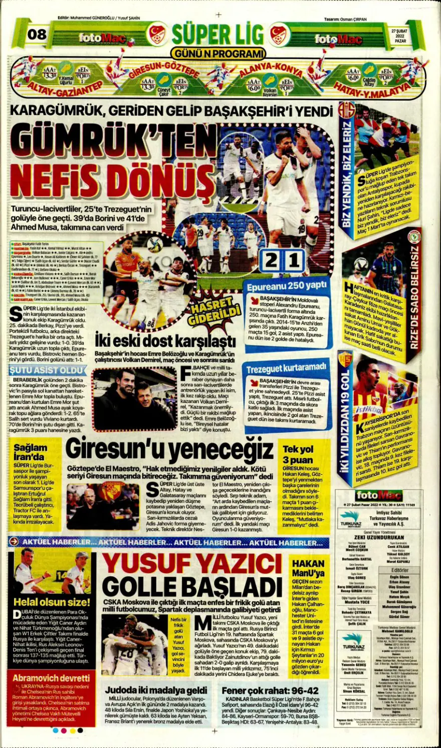 Günün spor manşetleri (27 Şubat 2022) 13