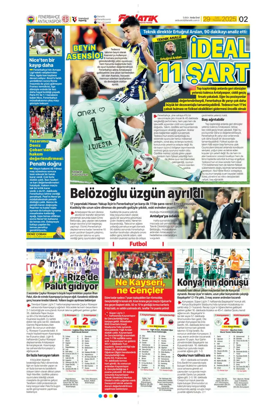 "Hayata dönüş" (29 Eylül 2025 spor manşetleri) 1