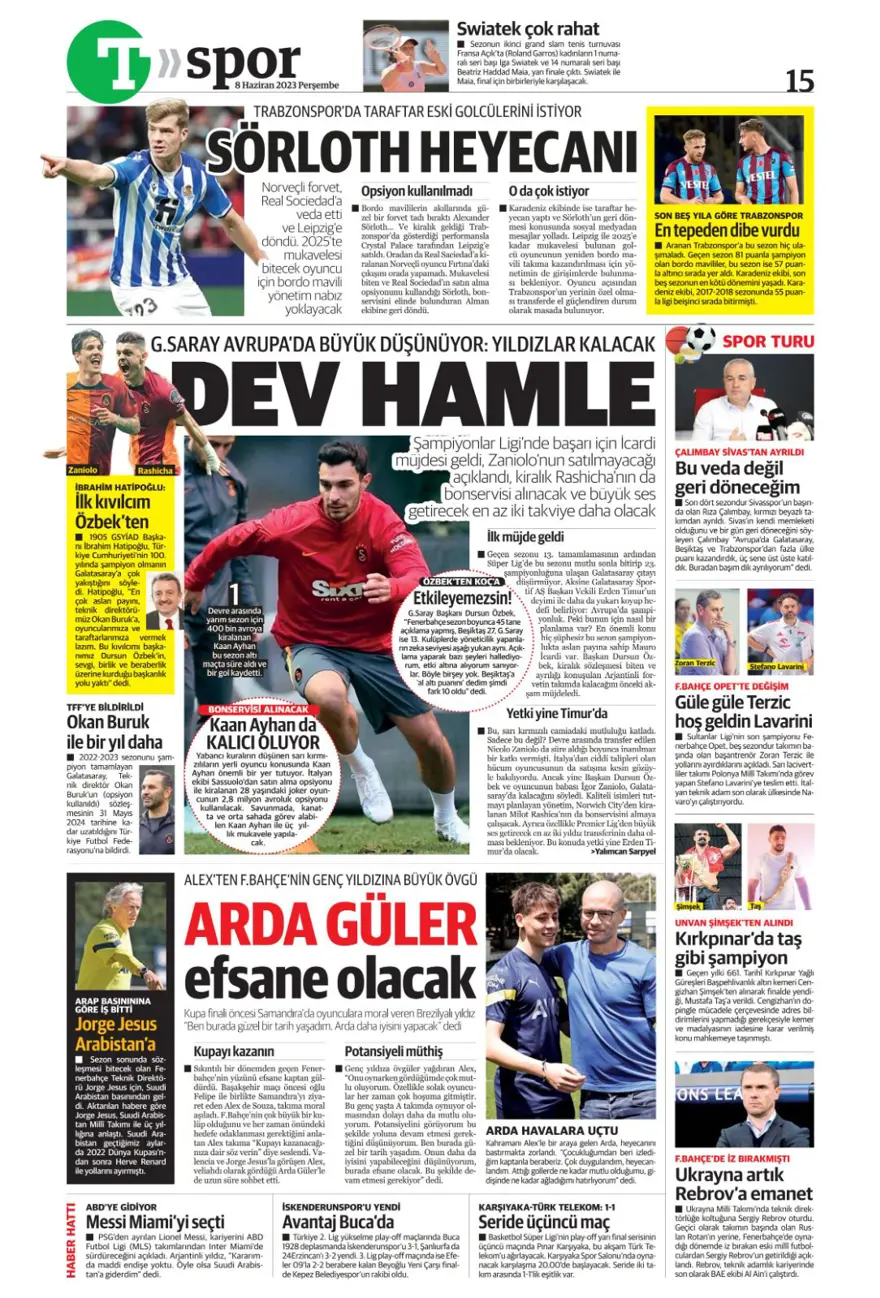 Günün spor manşetleri (8 Haziran 2023) 15