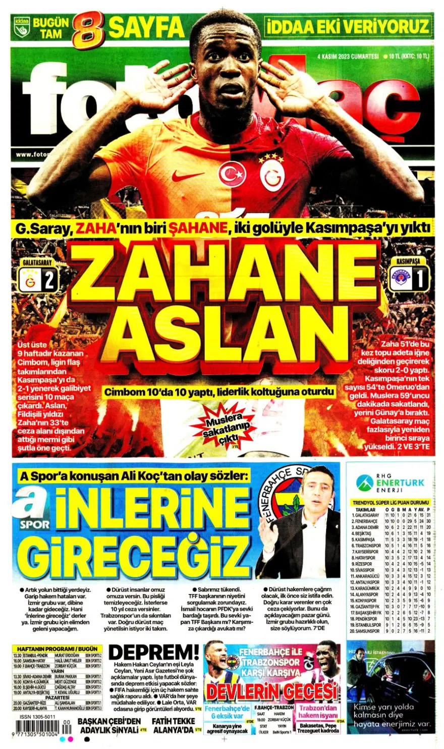 "Hesap farklı hedef aynı" (4 Kasım 2023 spor manşetleri) 10