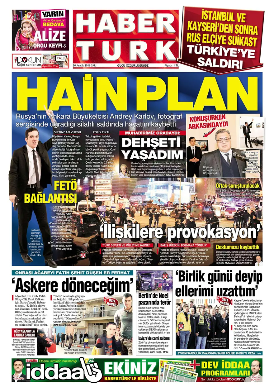 Günün gazete manşetleri - 20 Aralık 2016 2