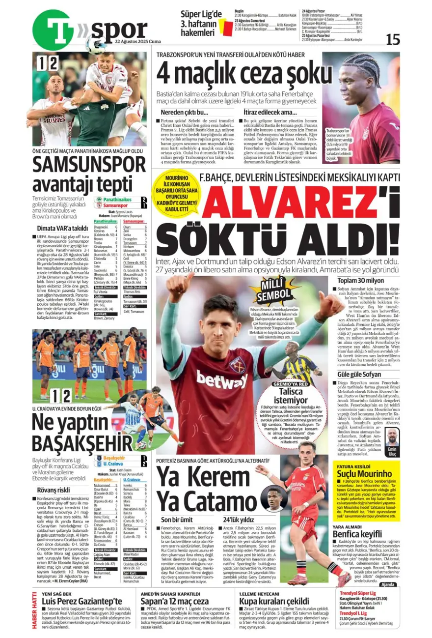 "Meksika ateşi" (22 Ağustos spor manşetleri) 21