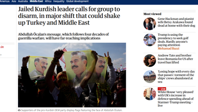 "Ortadoğu'yu sarsabilecek değişim": PKK'ya silah bırakma çağrısı dünya basınının manşetlerinde