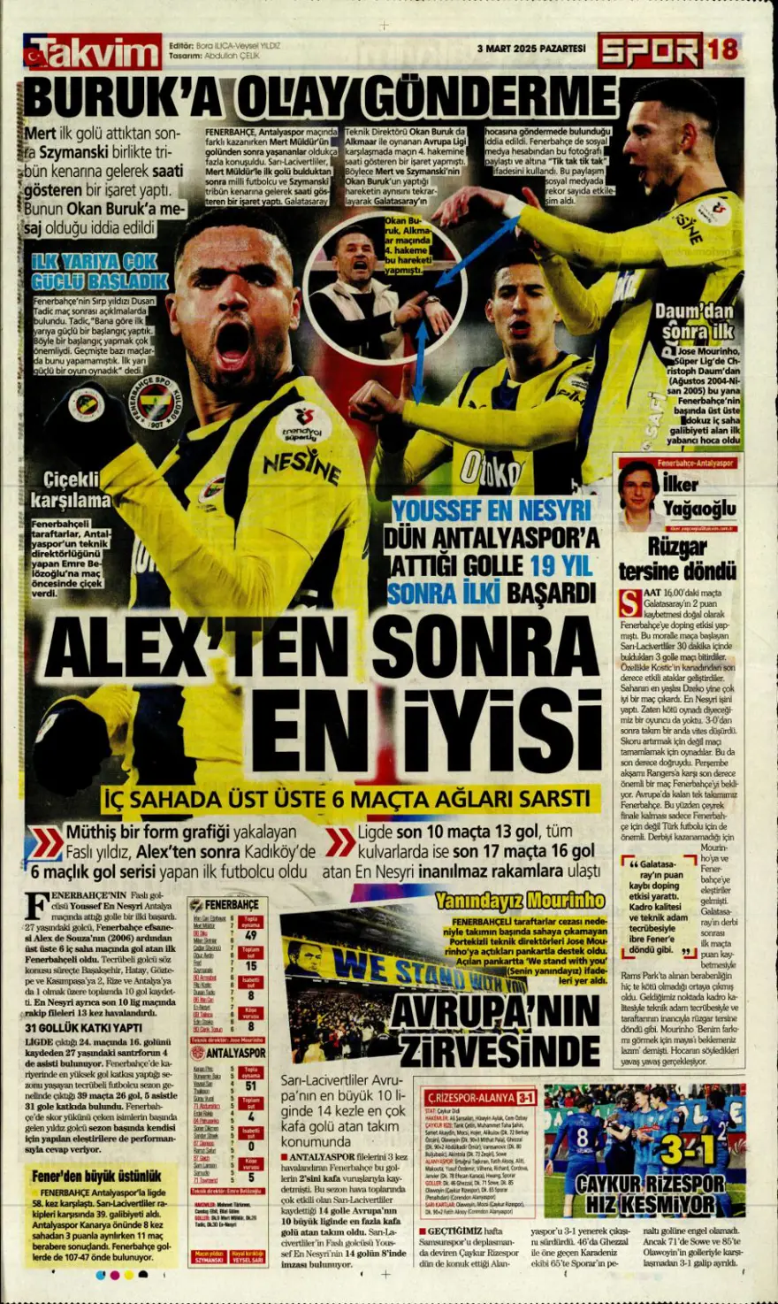 "Zirvede fark eriyor" (3 Mart 2025 spor manşetleri) 12