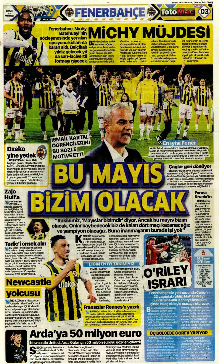 "Aslan'a süper panzer" (2 Mayıs 2024 spor manşetleri) 4