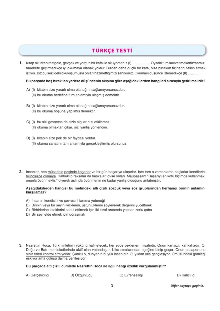 Uğur Okulları LGS-1 sözel deneme sınavı 2