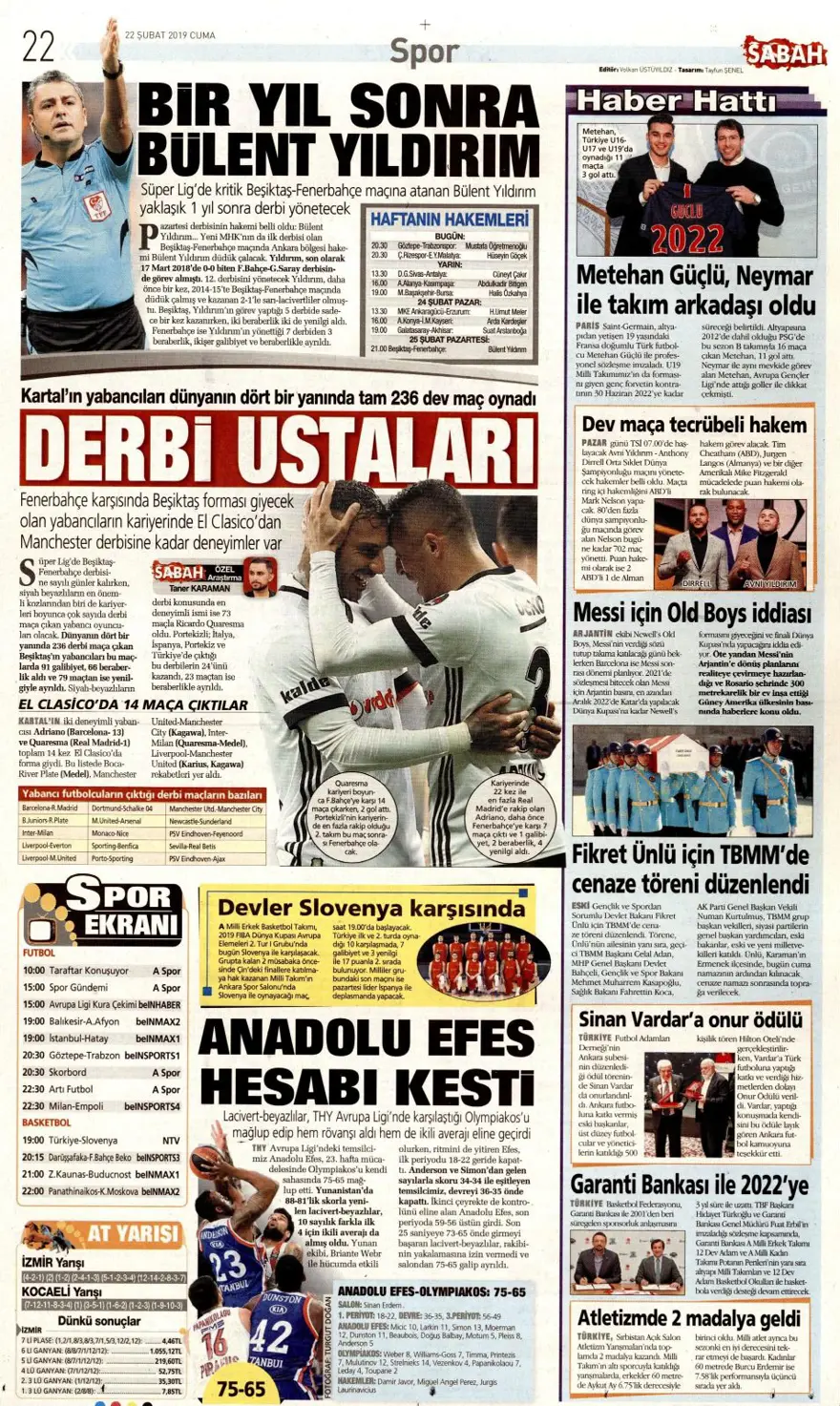 Günün spor manşetleri (22 Şubat 2019) 8