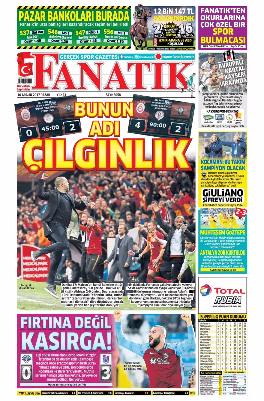 Günün spor gazeteleri (10 Aralık 2017) 8 Günün spor gazeteleri (10 Aralık 2017) 8