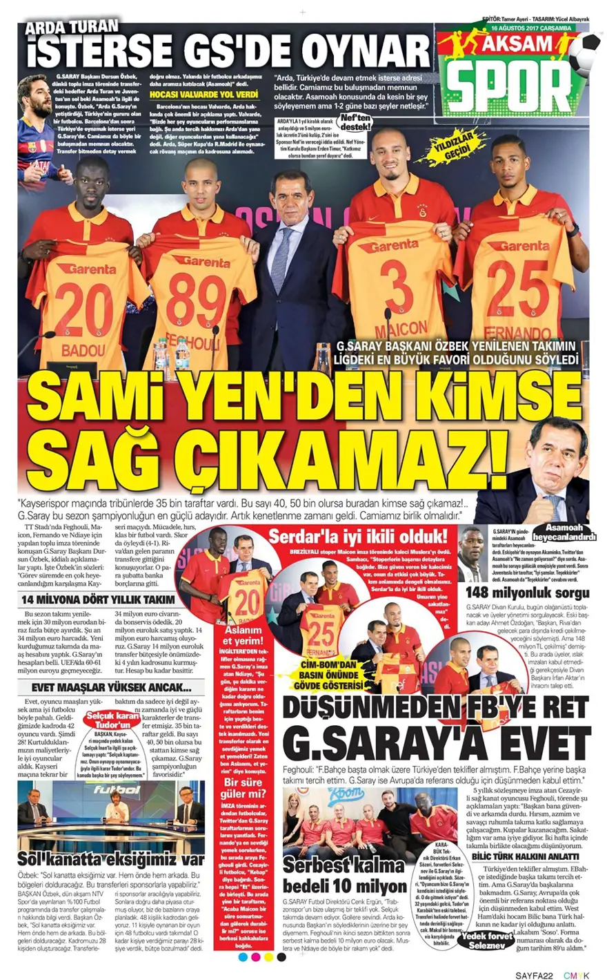 Günün spor gazeteleri (Transfer haberleri - 16 Ağustos 2017) 3
