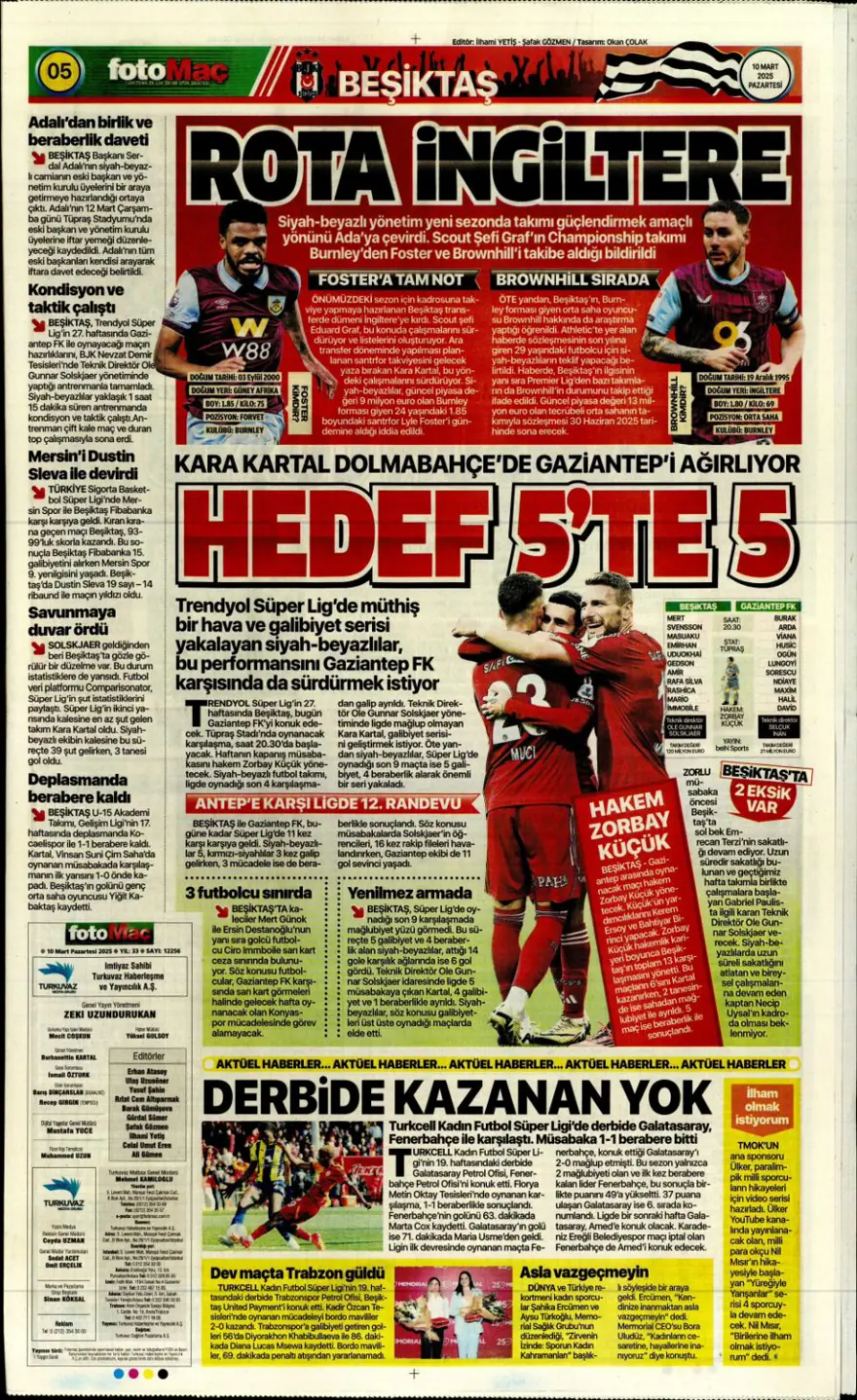 "Aslan kral kükredi" (10 Mart 2025 spor manşetleri) 4