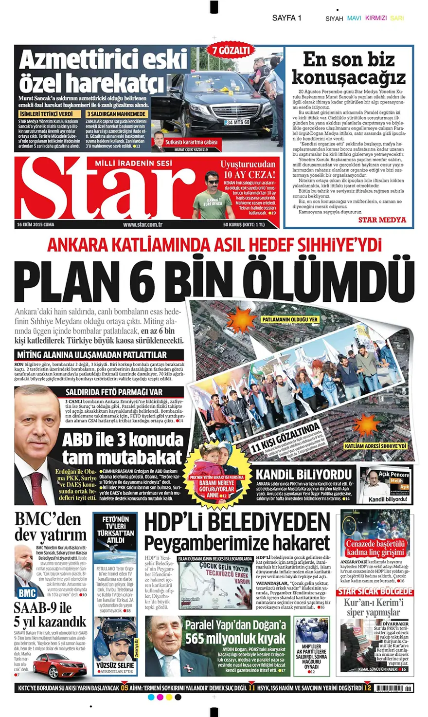 Günün gazete manşetleri - 16 Ekim 2015 9
